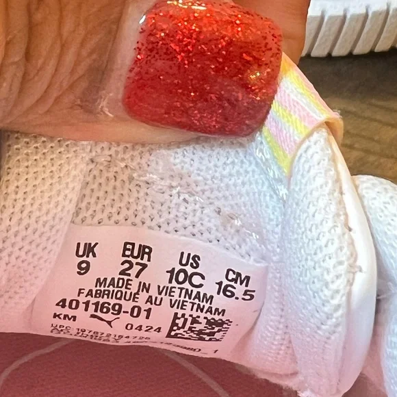 Puma Kids White Sneakers with Pink and Yellow Accents - Picture 4 of 6